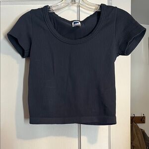 Ribbed Scoop Neck Crop Top - Blue